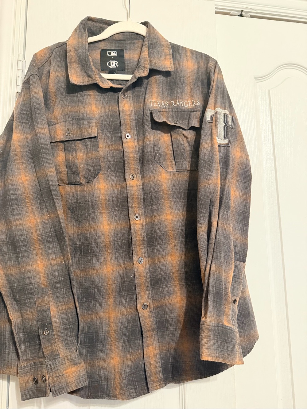 MLB Texas Rangers Plaid Button-Down Shirt - Gray & Orange